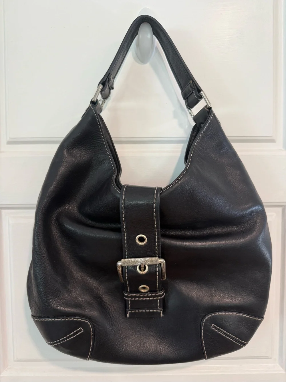 Michael Kors Black Leather Hobo Shoulder Bag Buckle Y2K Slouchy